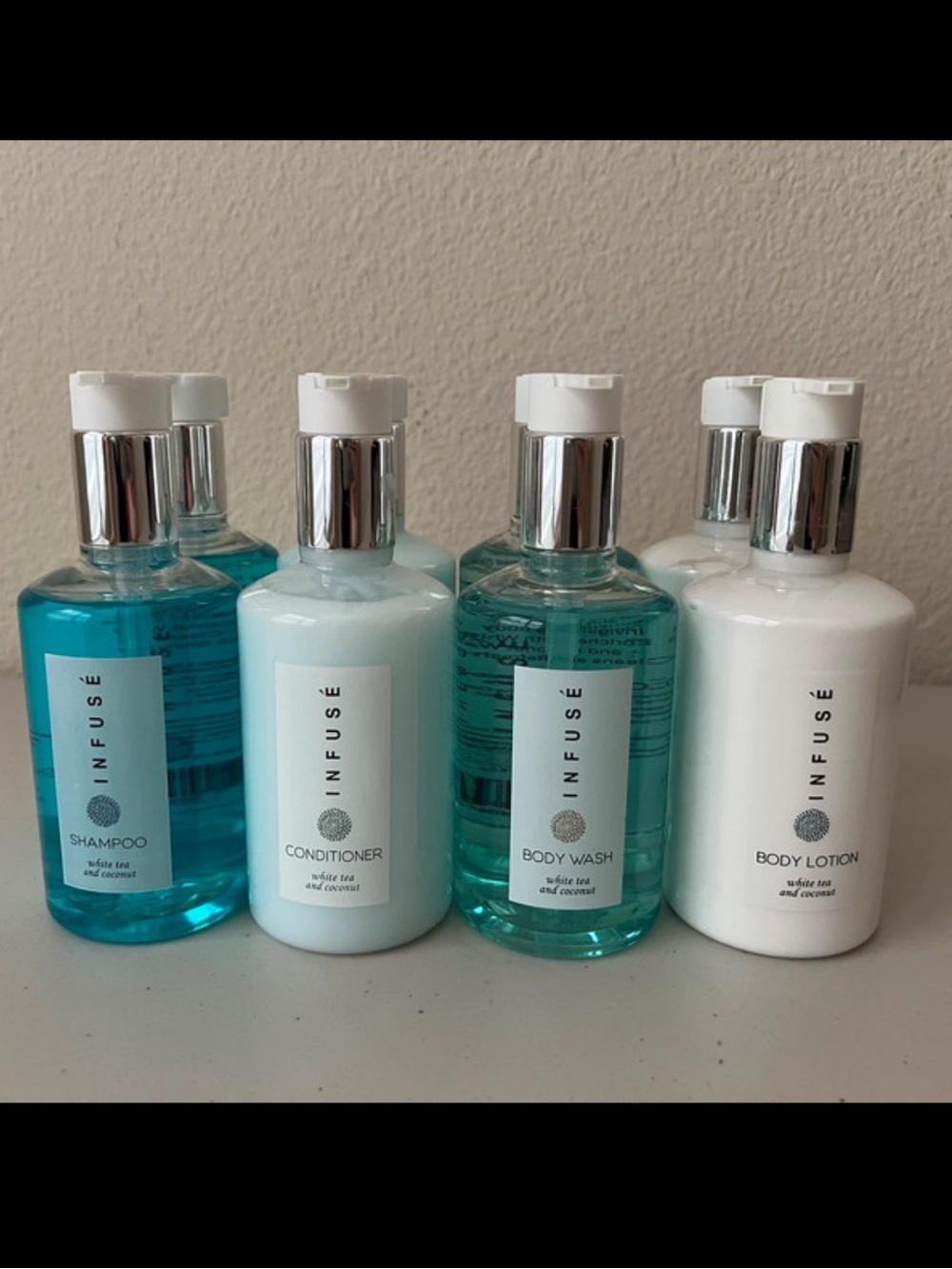 INFUSÉ White Tea & Coconut Shampoo, Conditioner, Body Wash & lotion bundle